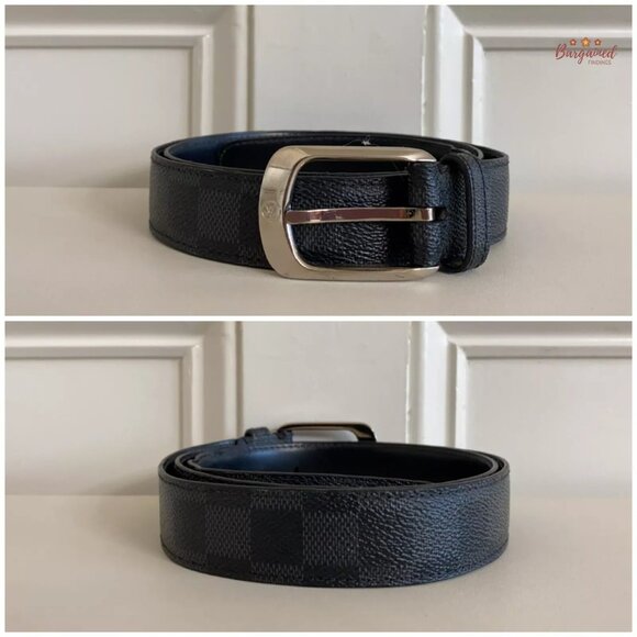 Authentic Louis Vuitton Canvas Leather Damier Graphite Ellipse Buckle Belt 90/36 - Picture 3 of 14